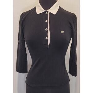 Lacoste Women’s 3/4 Sleeve Black Polo White Collar Size 36 GUC